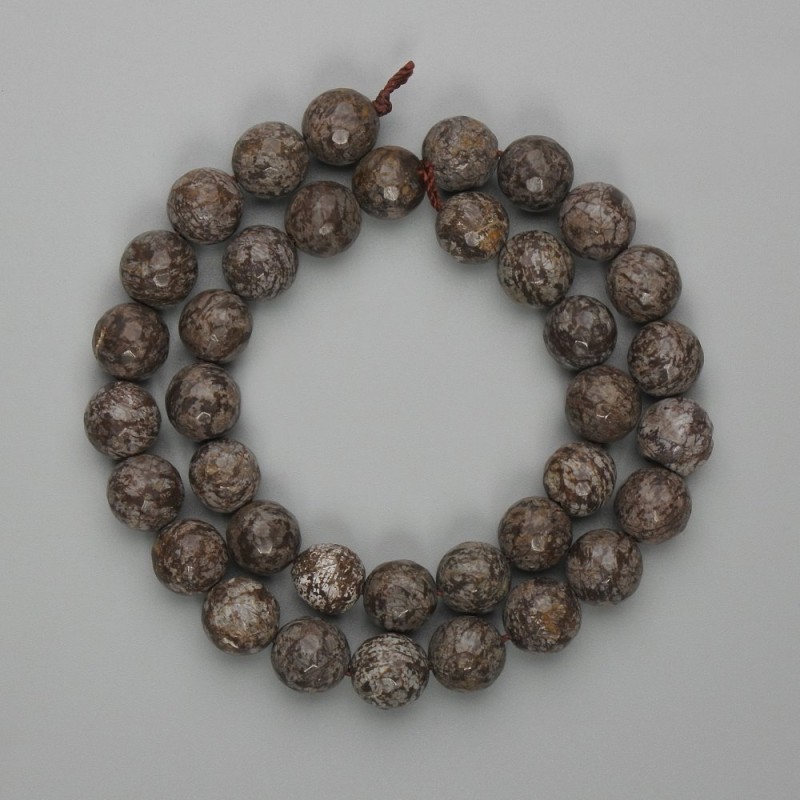 Coffee Jasper Faceted Beads 10mm ball, length 37cm on thread