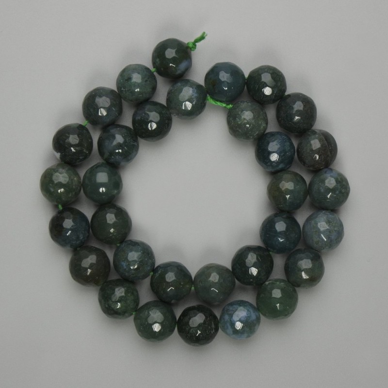 Green Jasper Faceted Round Beads 12mm on Thread, 38cm long