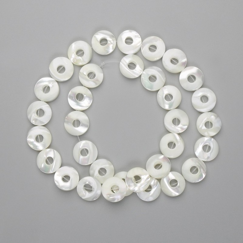 Mother-of-Pearl Donut Beads, 12mm diameter, 40cm +/- length on thread