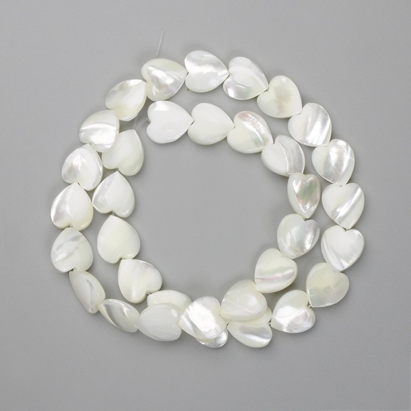 Mother-of-P Pearl Heart Beads, diameter 11.5-12×13mm, length 40cm on thread