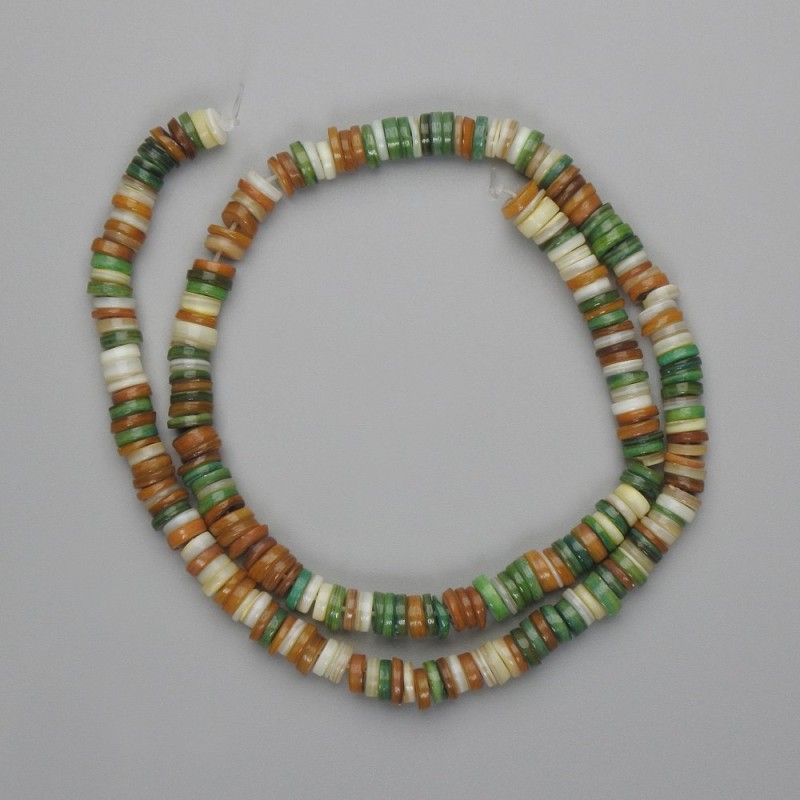 Shell Beads - Scarface (Scarfarca) Rondelle Beads, 6×1mm dia, 39cm length on fishing line