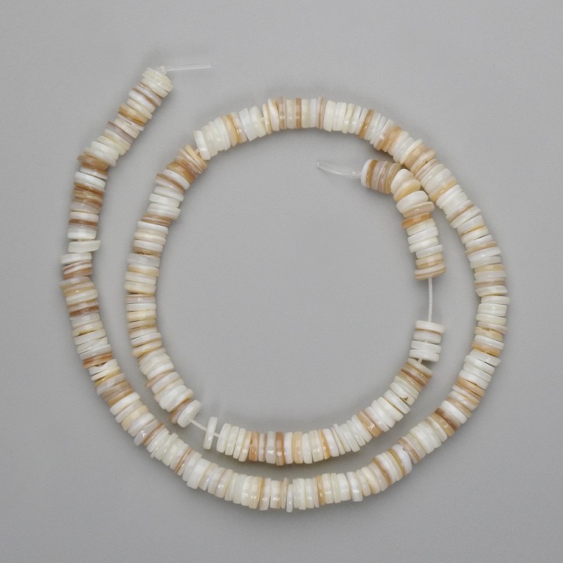 Mother-of-P pearl Beads Scarfare Rondel, 6x1mm, +- length 39cm on thread