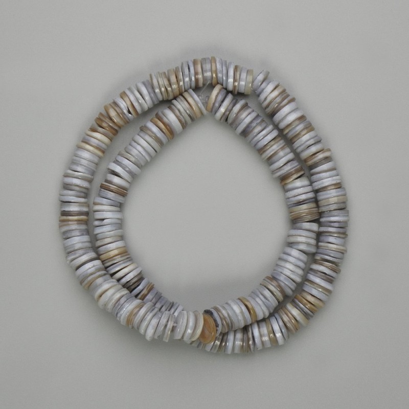 Mother-of-Pearl Scarface Shell Beads Rondelle, 8x1-2mm+-, length 38cm+- on thread