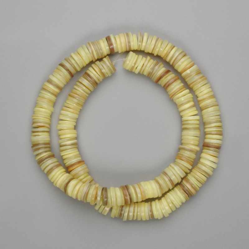 Mother-of-Pearl Scarface Shell Beads Rondelle, diameter 8×1–2 mm±, length 40 cm±, on thread
