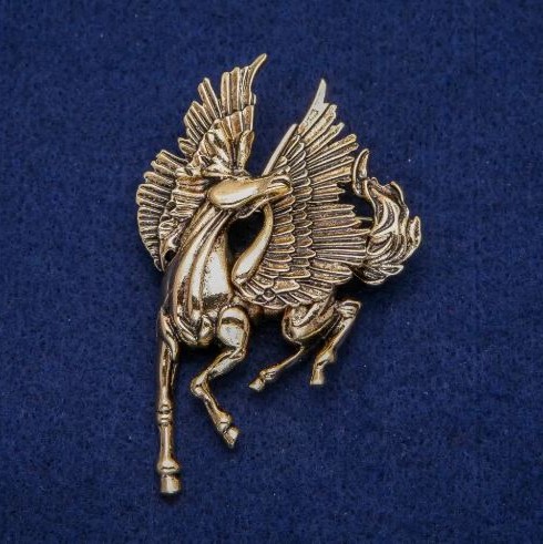 Brooch Pegasus 45×70mm golden metal
