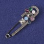 Brooch/Pin with Black Rhinestones, Multicoloured Crystals, Silver Metal 78x25mm+