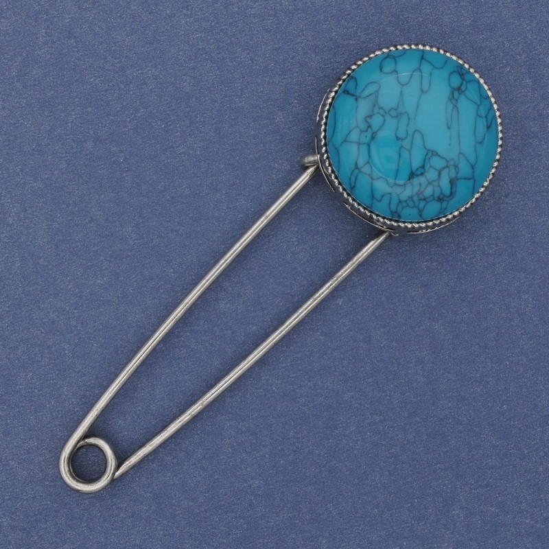 Brooch Pin Turquoise 78x24mm± metal colour: silver