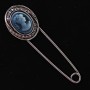 Brooch Pin Cameo with Grey Crystals, Silver-toned Metal 20x72mm