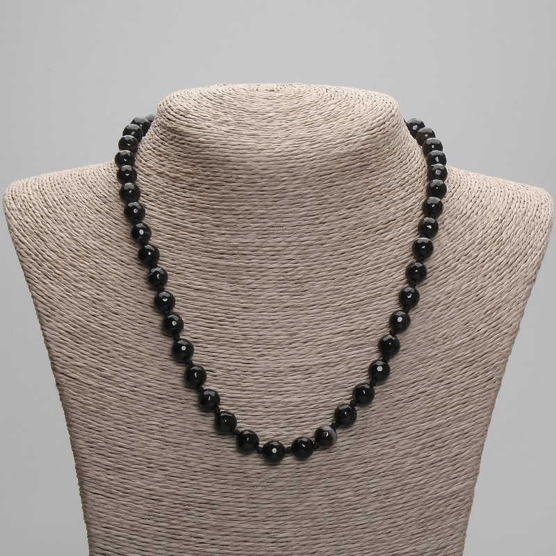 Agate Bead Necklace, Faceted Round 8mm ±, Length 45cm ± with Clasp
