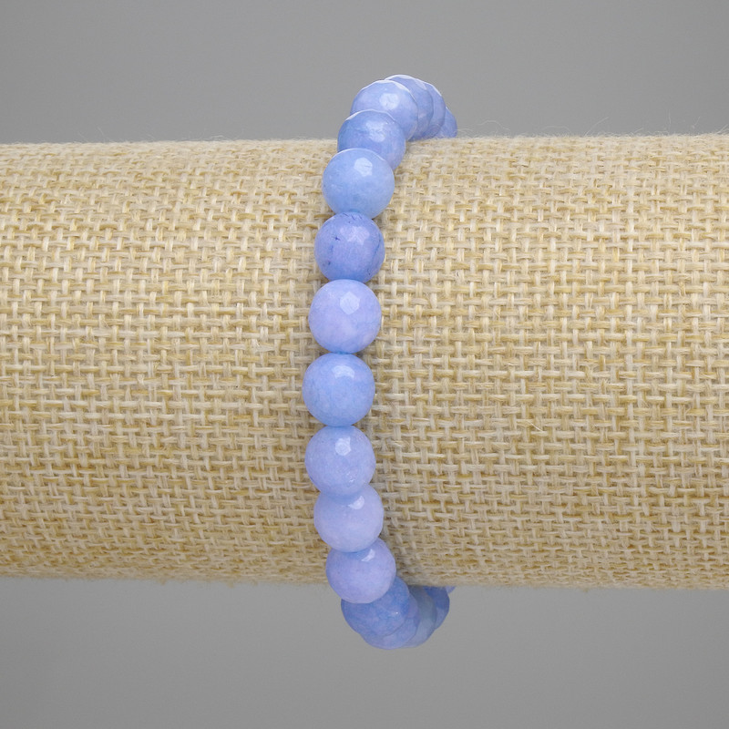 Bracelet Aquamarine Faceted Round Beads 7.5mm±, length 18cm±, stretch