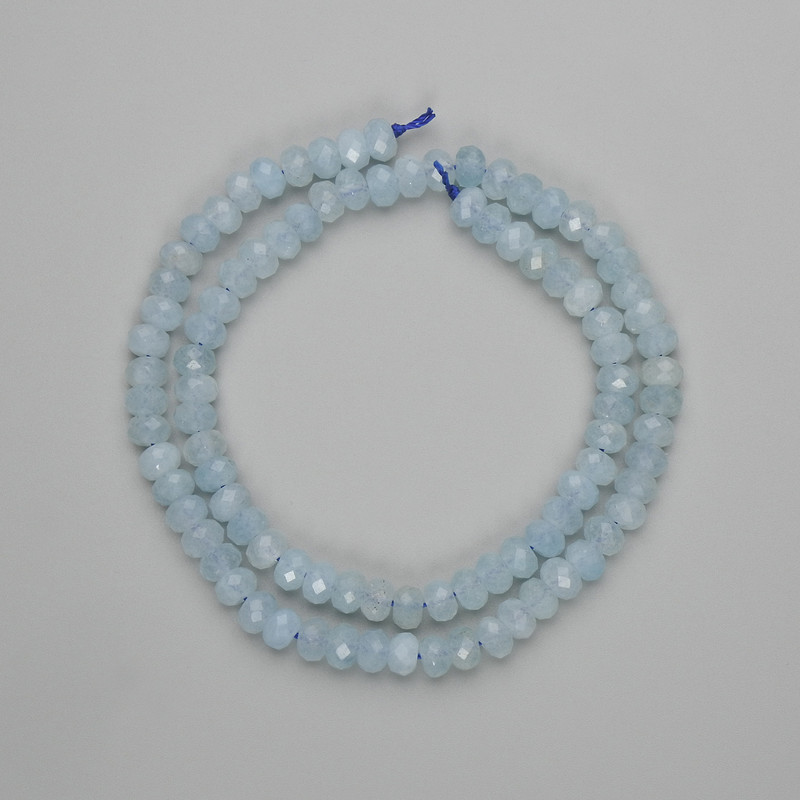 Aquamarine Beads Faceted Rondelle 6x4mm, on Thread, 38cm ±