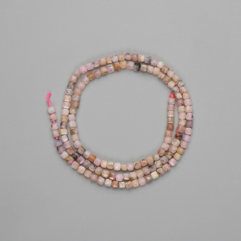 Rhodonite Beads Faceted Cube 3x3mm ±, Length 39cm ± on Thread