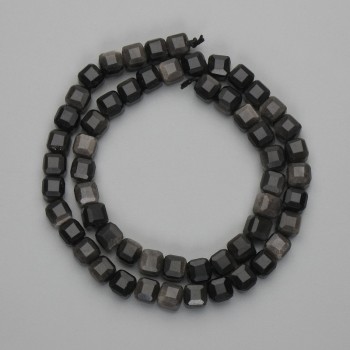 Beads Silver Obsidian Faceted Cube 7x7mm+-, length 37cm+- on a thread