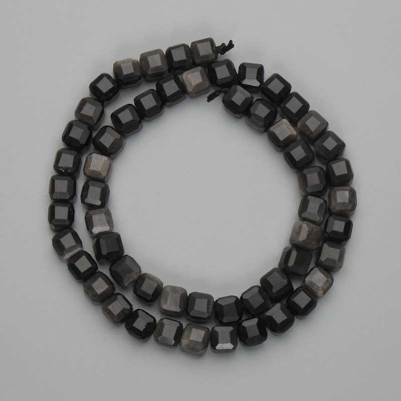 Beads Silver Obsidian Faceted Cube 7x7mm+-, length 37cm+- on a thread