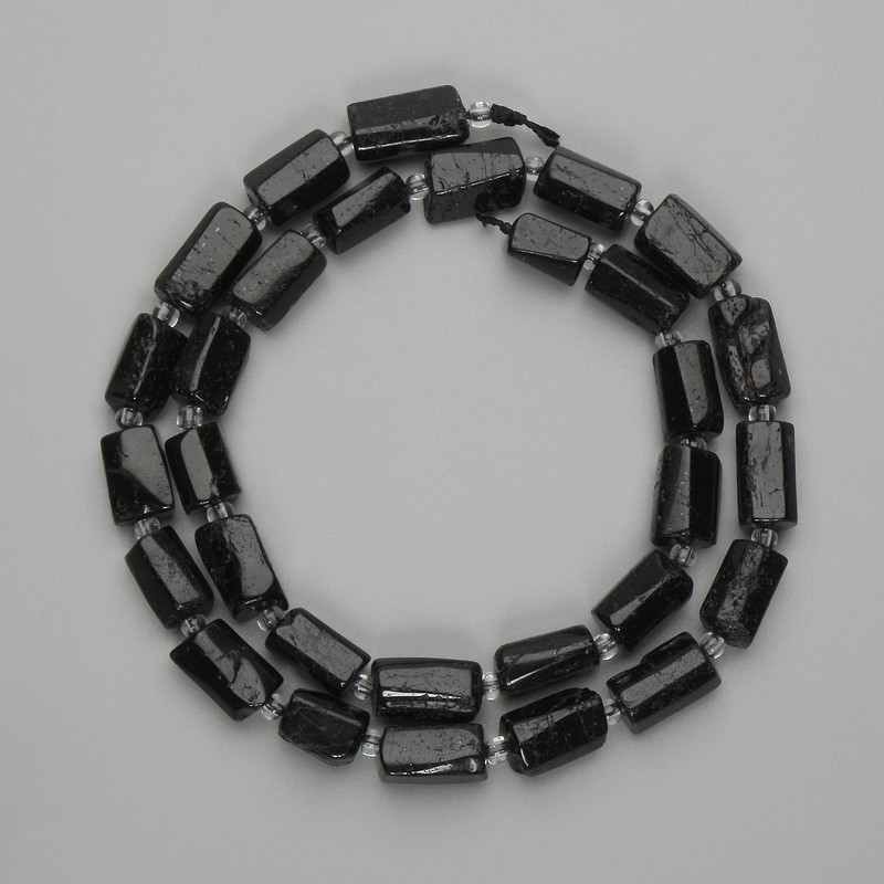 Black Tourmaline Beads cut gemstone 11-12×6-7, 5mm+- seed beads 3mm+-, thread length 40cm+-
