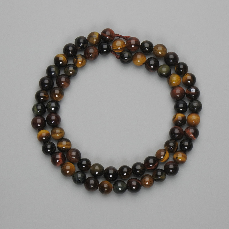 Beads Bull's Eye Tiger's Eye Hawk's Eye smooth round 6mm+-, length 38cm+- on thread