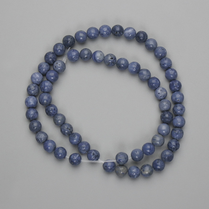 Holey-spongy coral beads smooth ball 6mm+-, length 37cm+- on fishing line