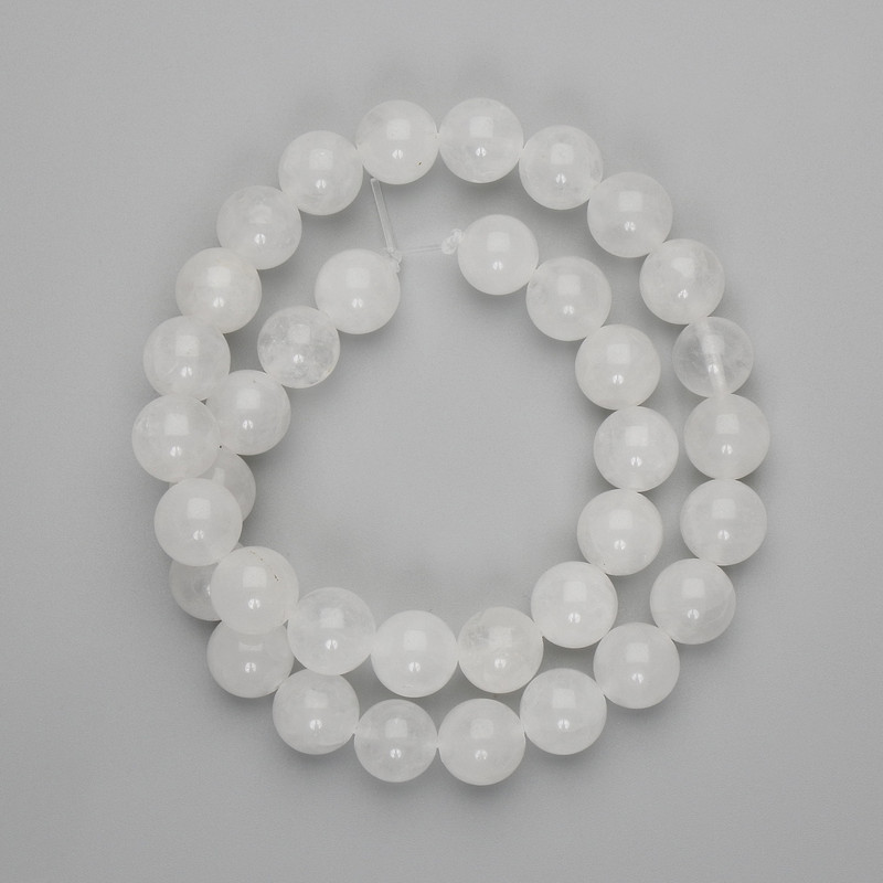 White Quartz Beads Smooth Round 11mm +-, on Threaded Length 37cm +-