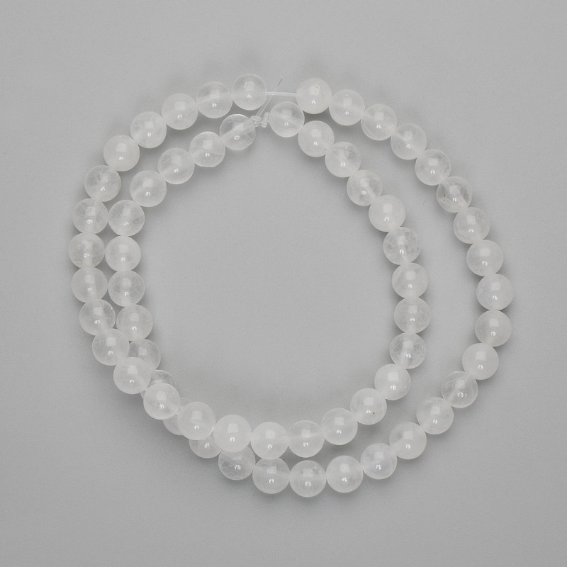 White Quartz Beads Smooth Sphere 6.5mm± on Thread 38cm±