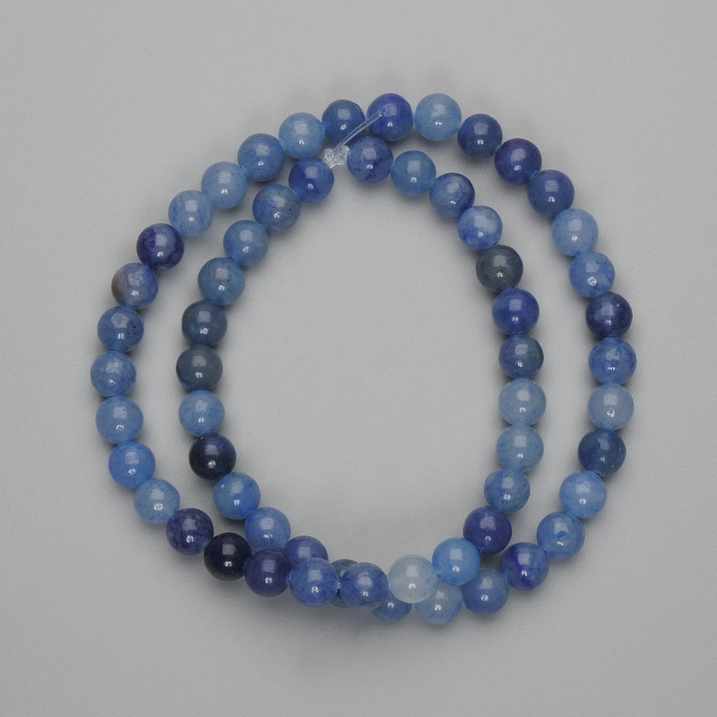 Blue Aventurine Glass Beads 6.5 mm Smooth Round Beads 38 cm on Monofilament