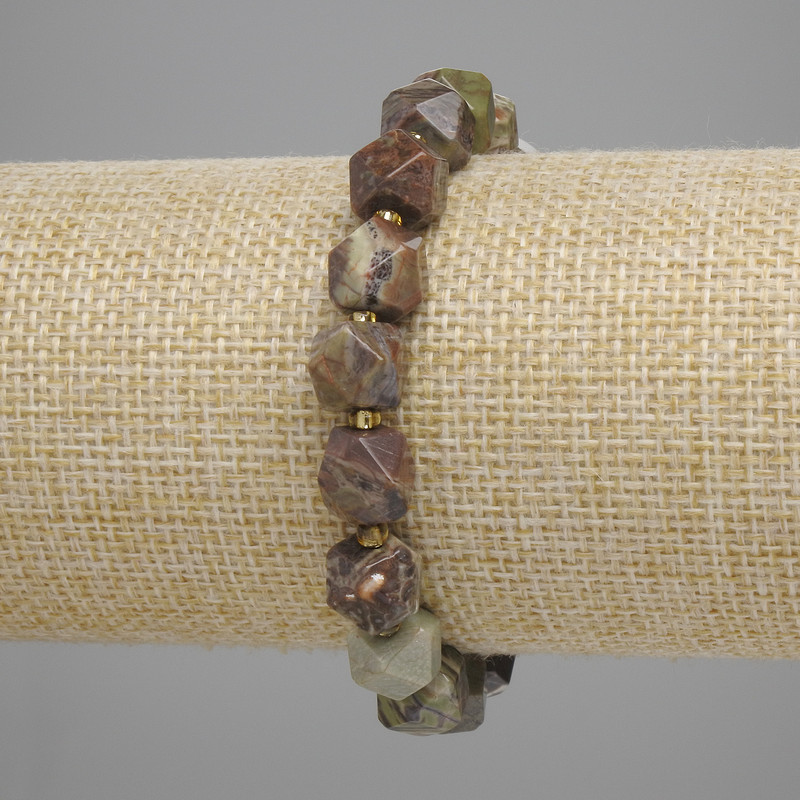Bracelet Landscape Jasper Mult facets 8.5×8mm ± with 3mm seed beads ±, length 18cm ± stretch