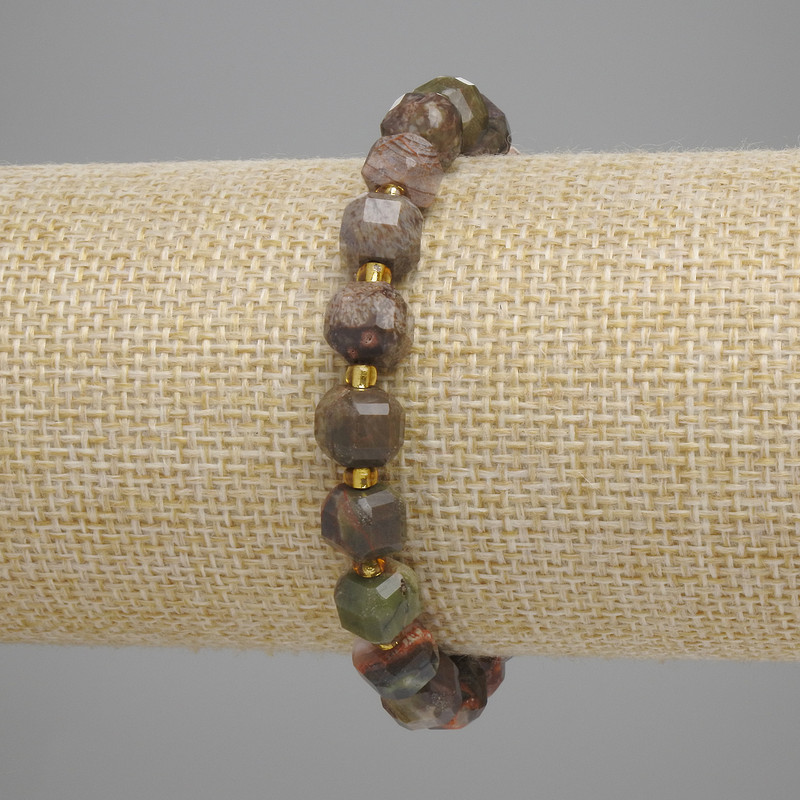 Landscape Jasper Beaded Garnet-cut Cube 8x8mm+- Beads 3mm+-, length 18cm+- stretch bracelet