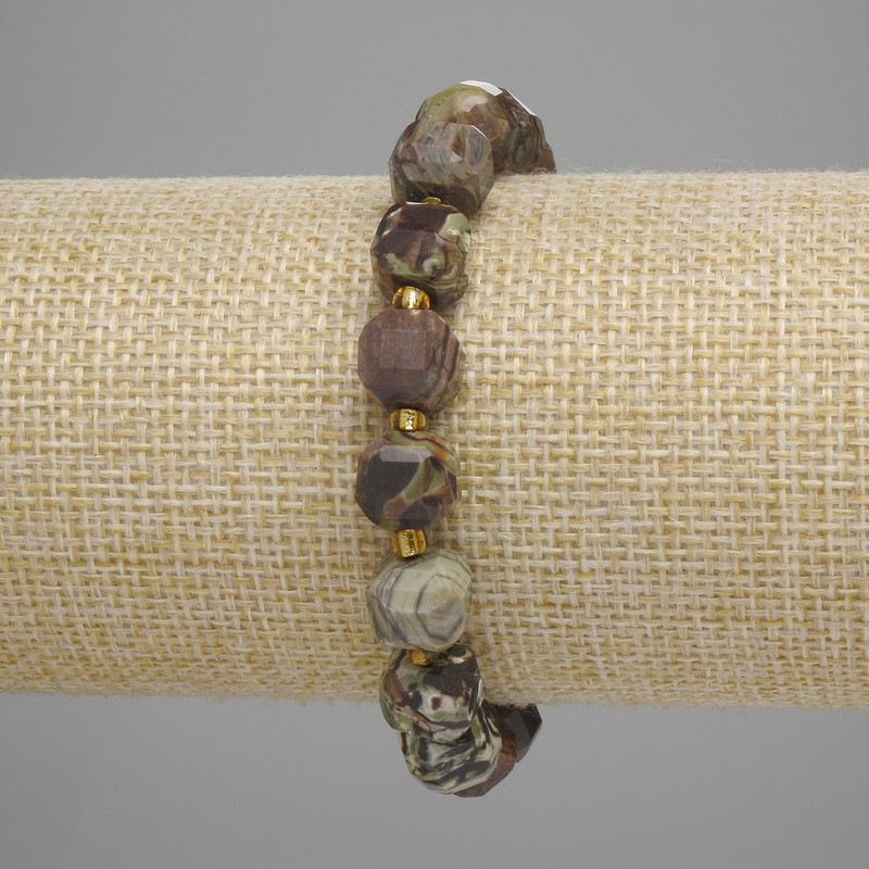 Landscape Jasper Beaded Granulated Cube Bracelet 9x9mm+- with 3mm+seed beads, length 18cm+- stretch