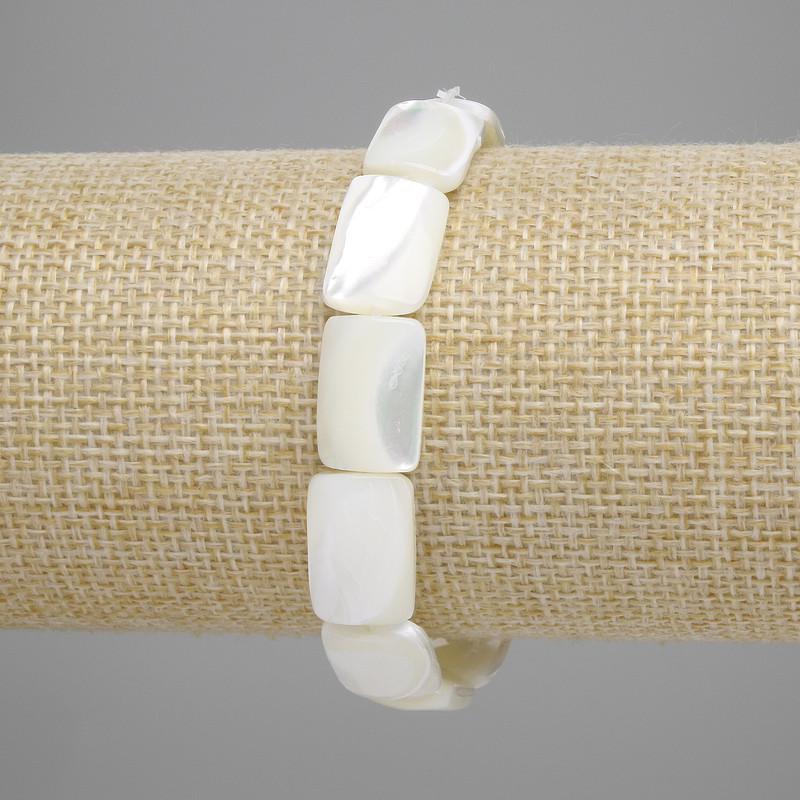 Bracelet, Mother-of-Pearl Rectangular, 15x10mm diameters, 18cm length, stretch