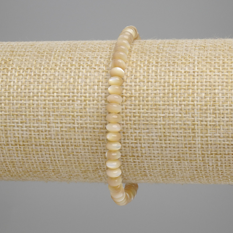 Bracelet, Beige Mother-of-Ppearl Rondelle, diameter 5x2, 5mm+-, length 18cm+-, elastic