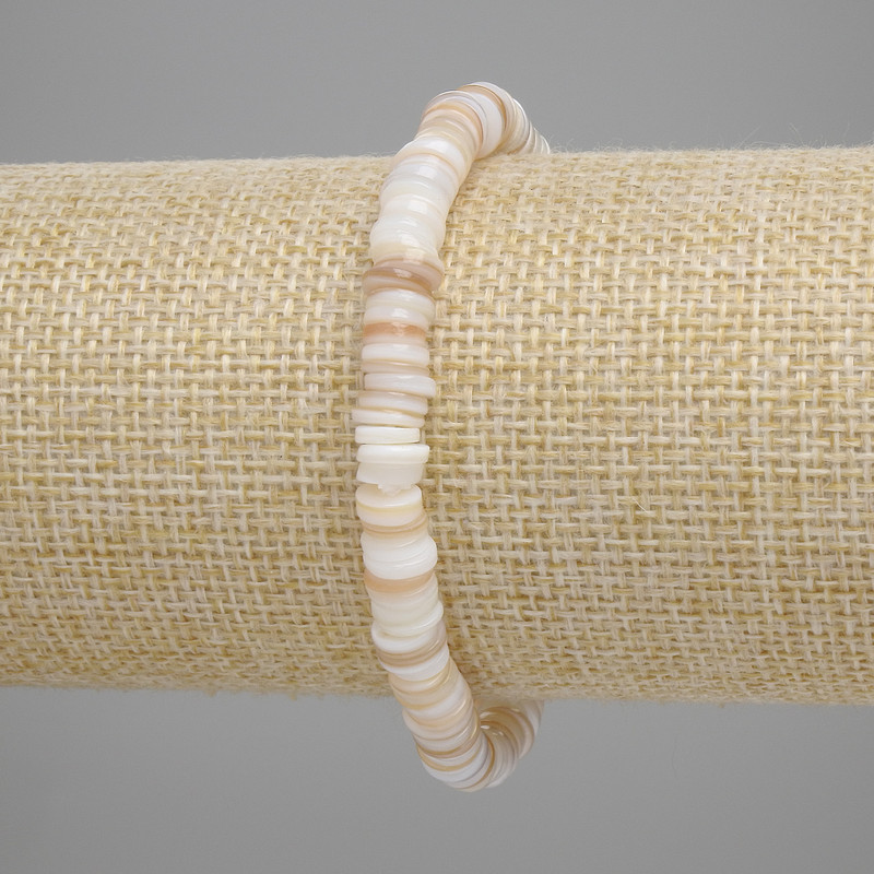 Bracelet with shell Scarfacca rondelle, diameter 6x1.5mm+, length 18cm+-, stretch