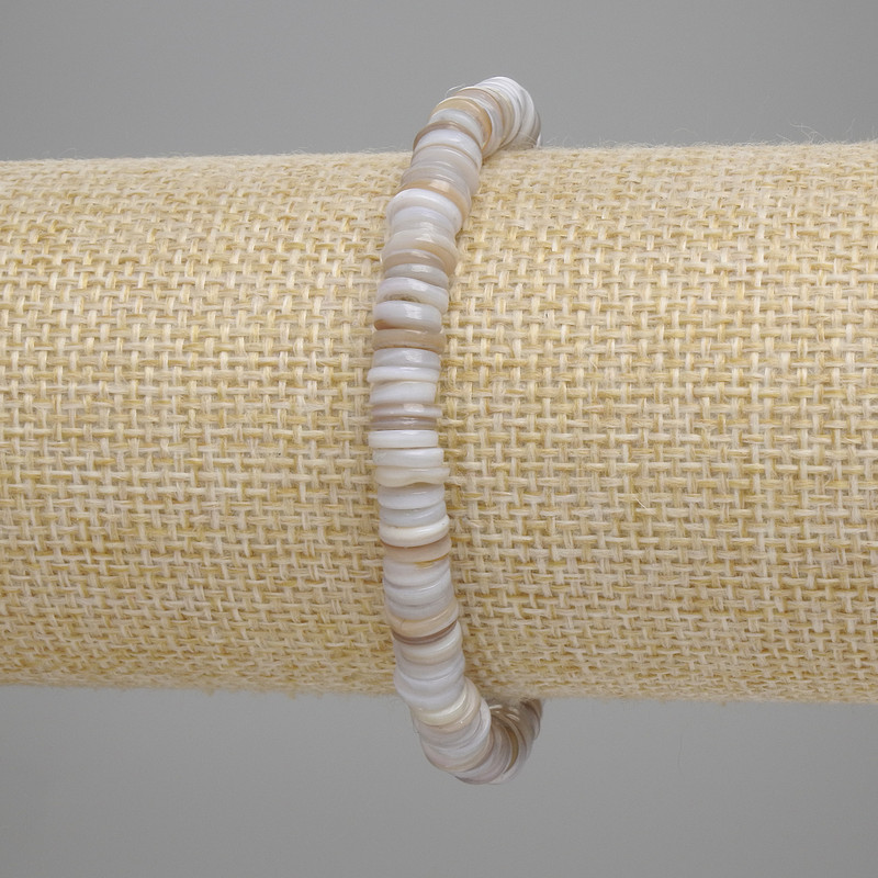 Bracelet with Shell Scarfarca Rondelle, diameter 6x1.5mm+, length 18cm+-, stretch