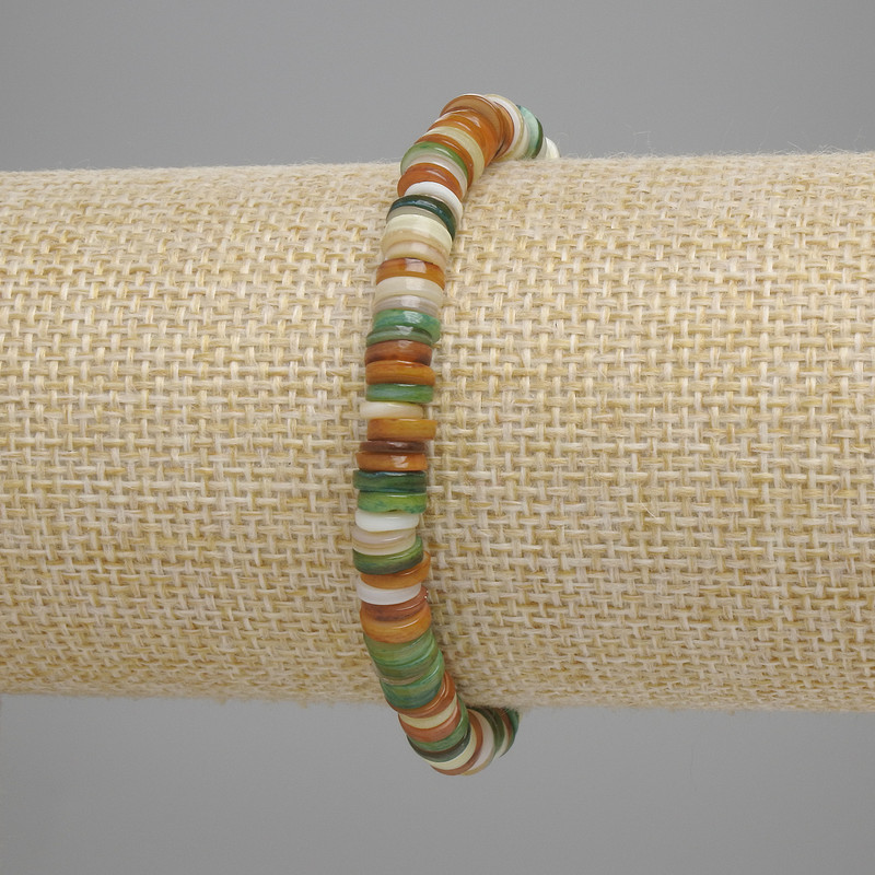 Bracelet with Shell Scarabcha rondelle, diameter 6x1.5mm+-, length 18cm+-, stretch