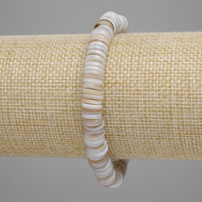 Bracelet with shell Scarphaca rondelle, diameter 8x1-1.5mm+, length 18cm+-, stretch