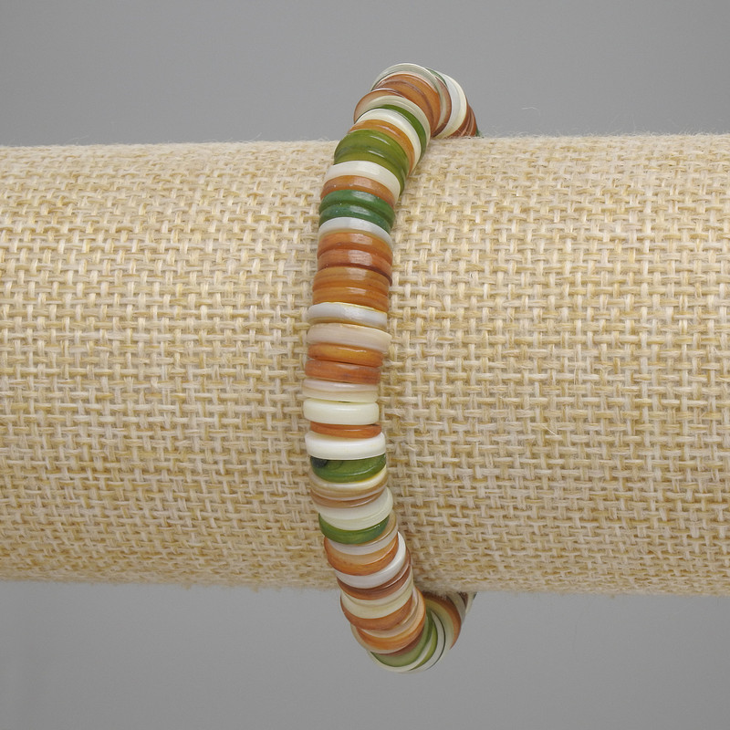 Bracelet with Shell Scarface Rondelle, diameter 8×1,5mm+-, length 18cm+-, stretch