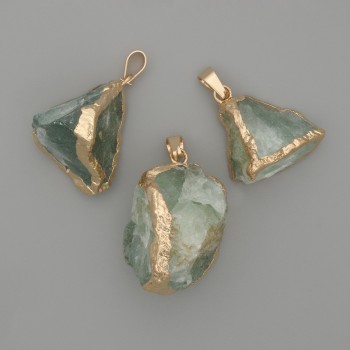 Fluorite Pendant, raw stone ~ 32×18mm ± assorted sizes, golden metal