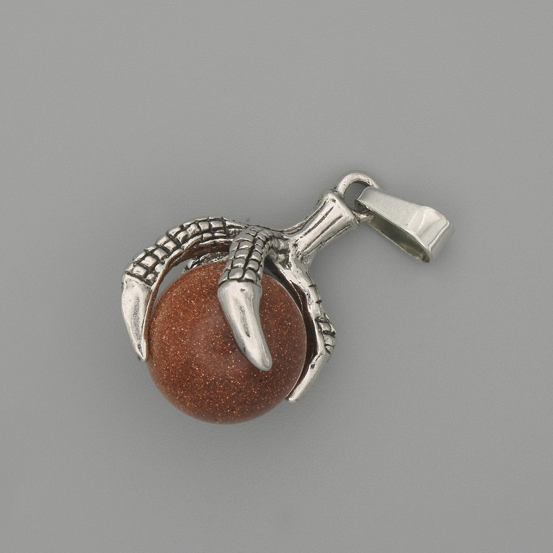 Pendant Aventurine Golden Sand Paw with Bead 18x37mm+- silver-toned metal
