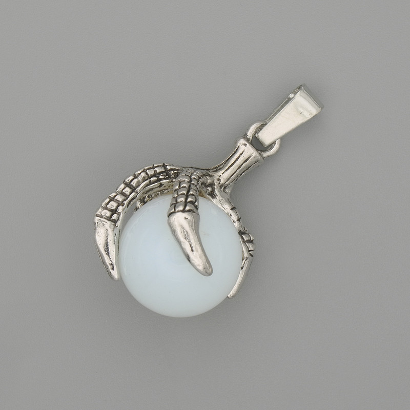 Pendant Moonstone Paw with Sphere 18x37mm± Silver Metal