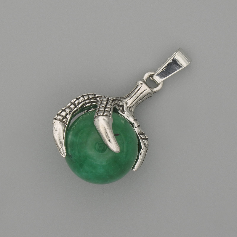 Chrysoprase Paw with Globe Pendant, 18x37mm±, Silver-tone metal
