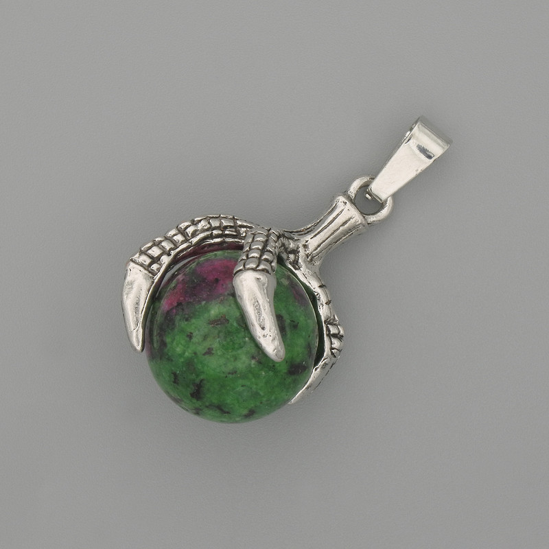 Zoisite Pendant Paw with Sphere 18x37mm± Silver Metal