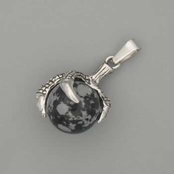 Pendant Snowy Obsidian Paw with Ball 18×37mm+- Silver Metal