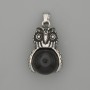 Pendant Owl Black Agate Silver Metal, 30x20mm diameter ±, length 37mm ±