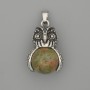 Pendant Owl Hematite Silvery Metal, diameter 30×20mm±, length 37mm±