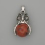 Pendant Owl red Jasper silver metal, diameter 30×20mm±, length 37mm±
