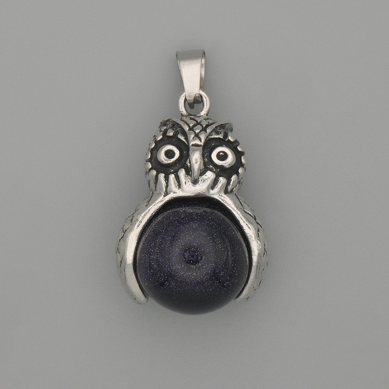 Pendant Owl Aventurine Night of Cairo Silver-tone Metal, diameter 30x20mm±, length 37mm±