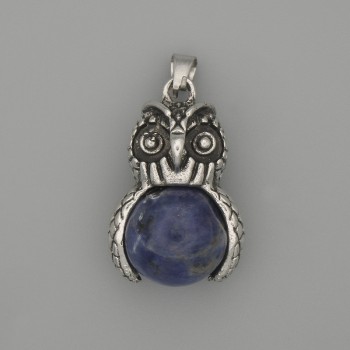 Owl Pendant Sodalite Silver Metal, 30×20mm approx., length 37mm approx.
