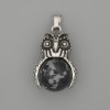 Pendant Owl Snowy Obsidian Silver Metal, diameter 30×20mm±, length 37mm±