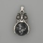 Pendant Owl Snowy Obsidian Silver Metal, diameter 30×20mm±, length 37mm±