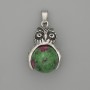 Pendant Owl Zoisite silver metal, diameter 30×20mm±, length 37mm±