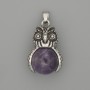 Owl Pendant with Amethyst, silver-toned metal, 30×20mm diameter ±, length ~37mm