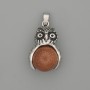 Pendant Owl Aventurine Gold Sand Silver Metal, diameter 30×20mm±, length 37mm±